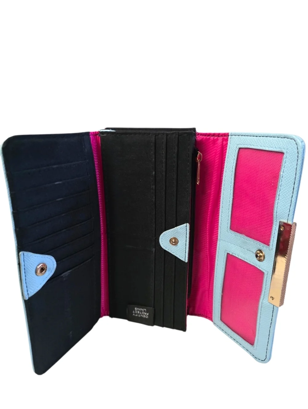 Tahari Light Blue Clutch Wallet RFID Snap Closure Multi Compartment